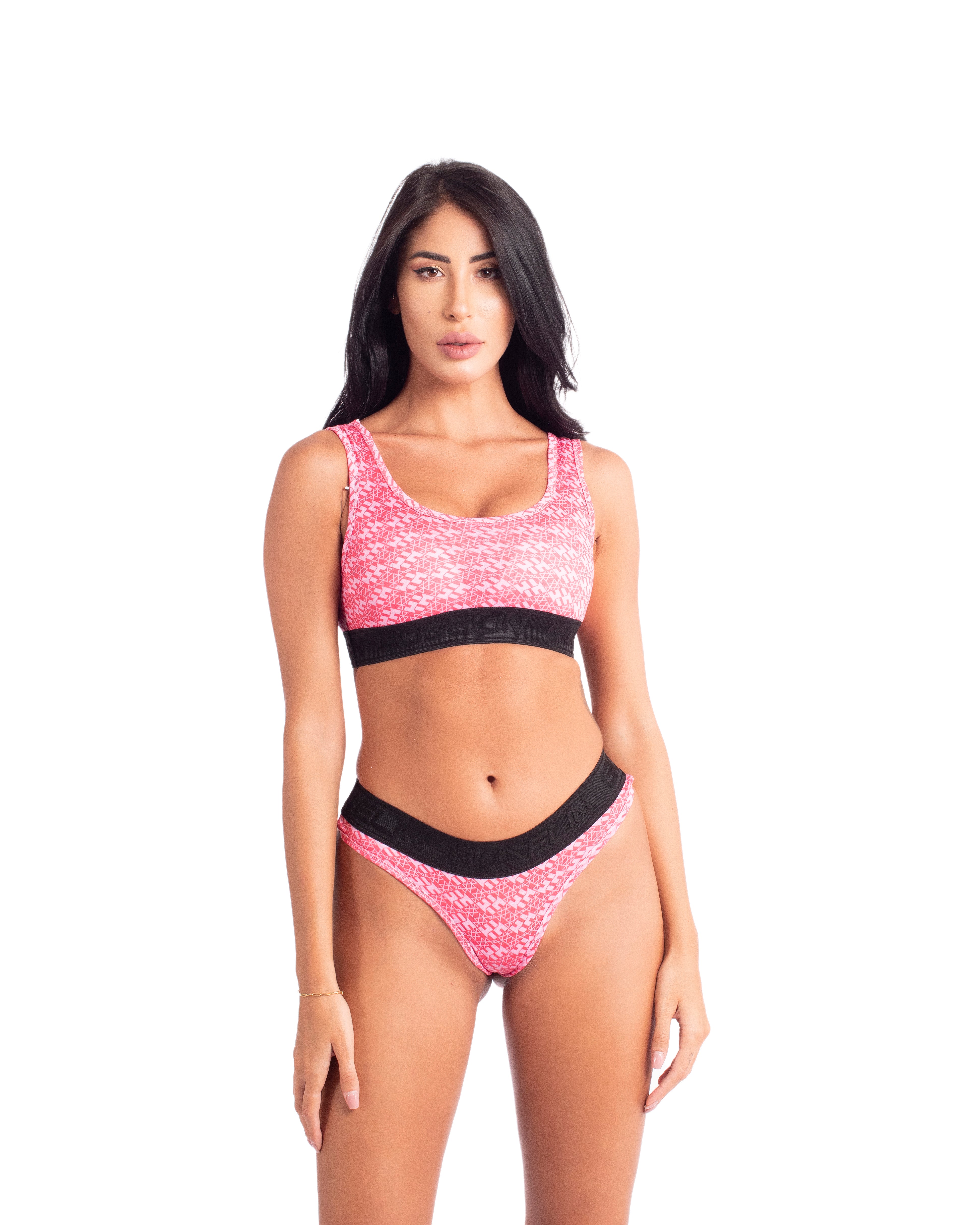 Set Brassière e Slip Nero Logo Rosa